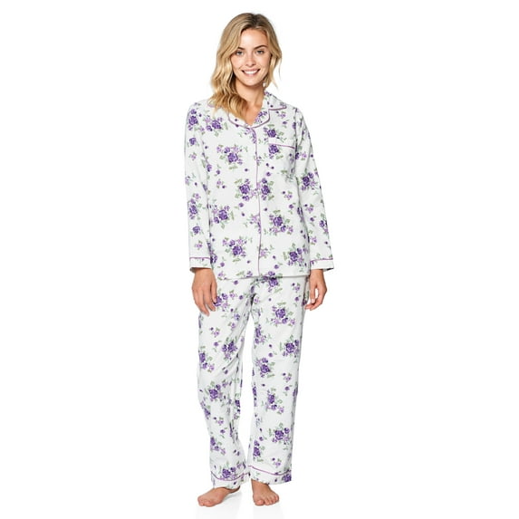 Casual Nights Women's Flannel Long Sleeve Button Down Pajama Set