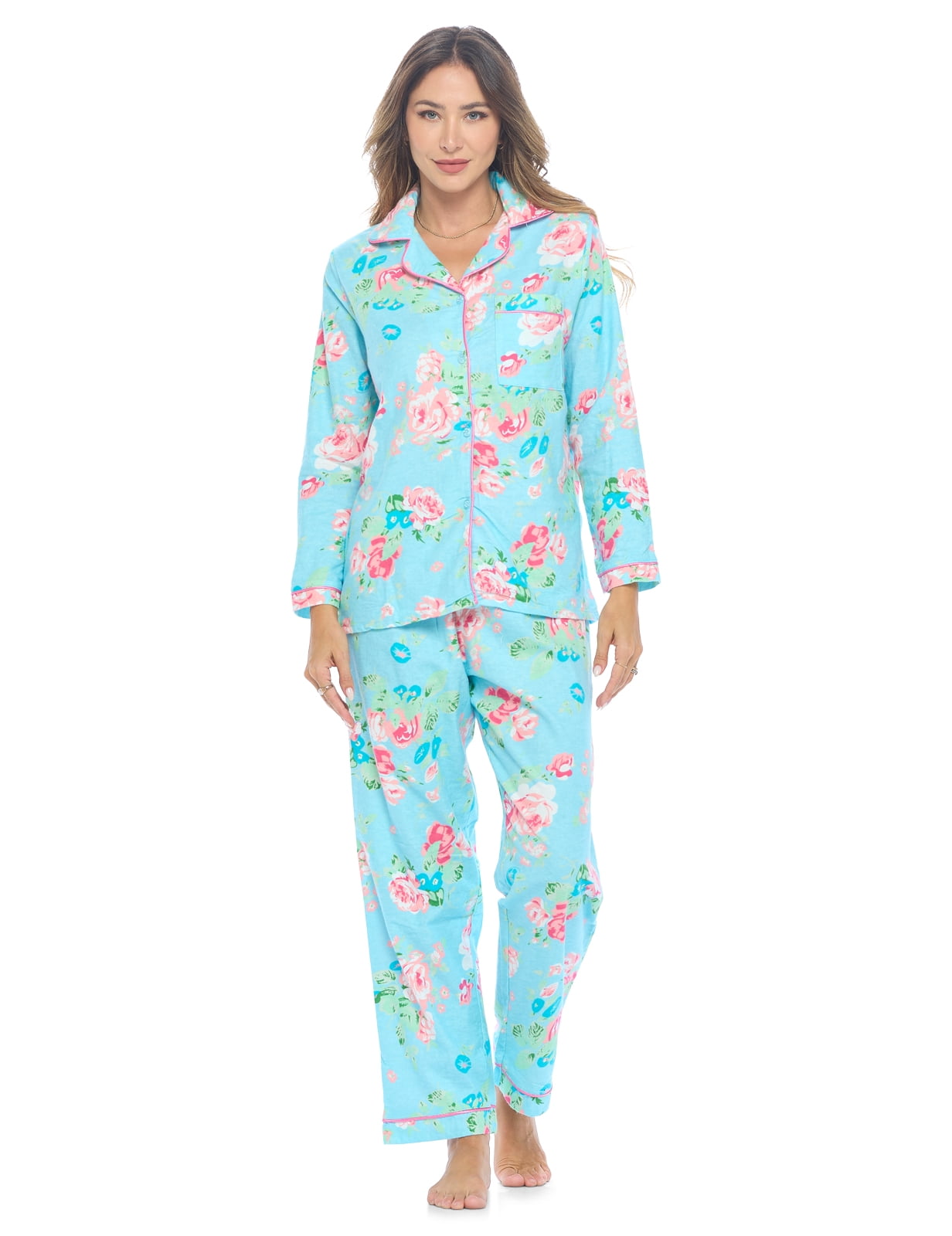 Casual Nights Women's Flannel Long Sleeve Button Down Pajama Set