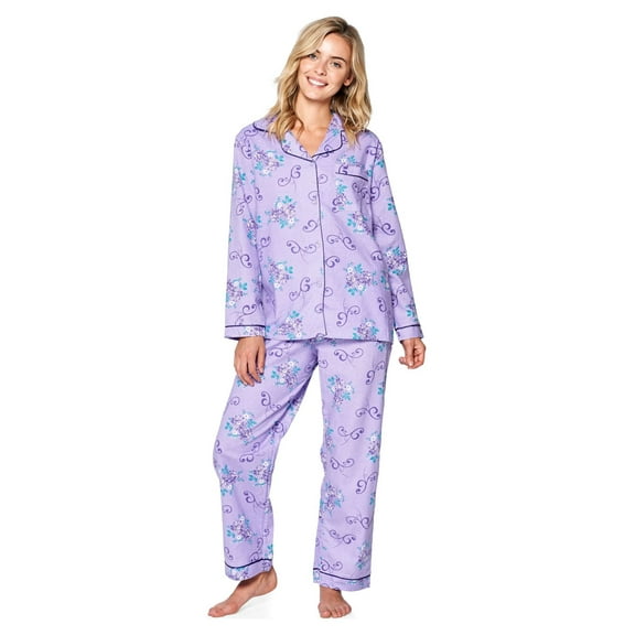 Casual Nights Women's Flannel Long Sleeve Button Down Pajama Set