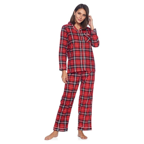 Casual Nights Women's Flannel Long Sleeve Button Down Pajama Set