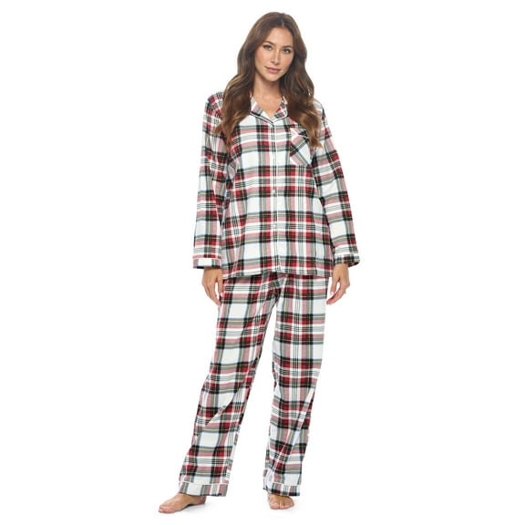 Casual Nights Women's Flannel Long Sleeve PJ's Button Down Sleepwear Pajama Set