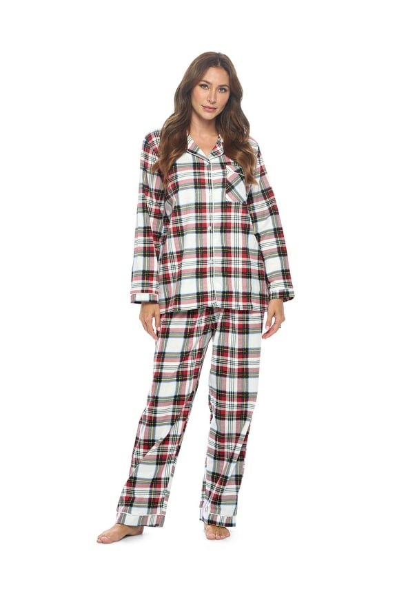 Women's Flannel Long Sleeve PJ's Button Down Sleepwear Pajama Set
