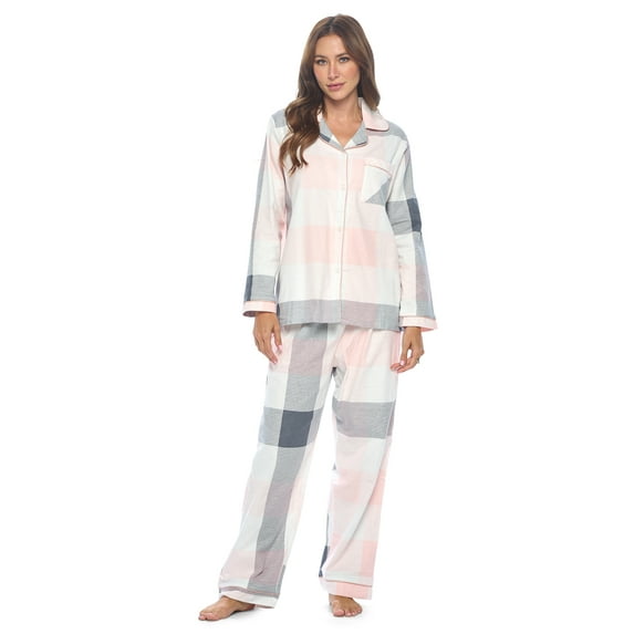 Casual Nights Women's Flannel Long Sleeve PJ's Button Down Sleepwear Pajama Set