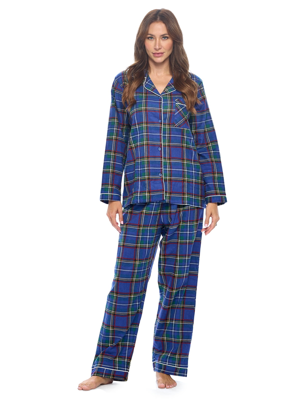 Casual Nights Women's Flannel Long Sleeve PJ's Button Down Sleepwear ...