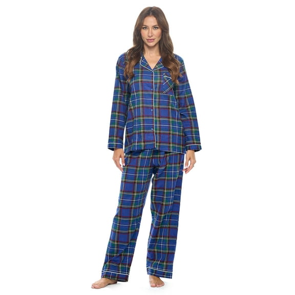 Casual Nights Women's Flannel Long Sleeve PJ's Button Down Sleepwear Pajama Set