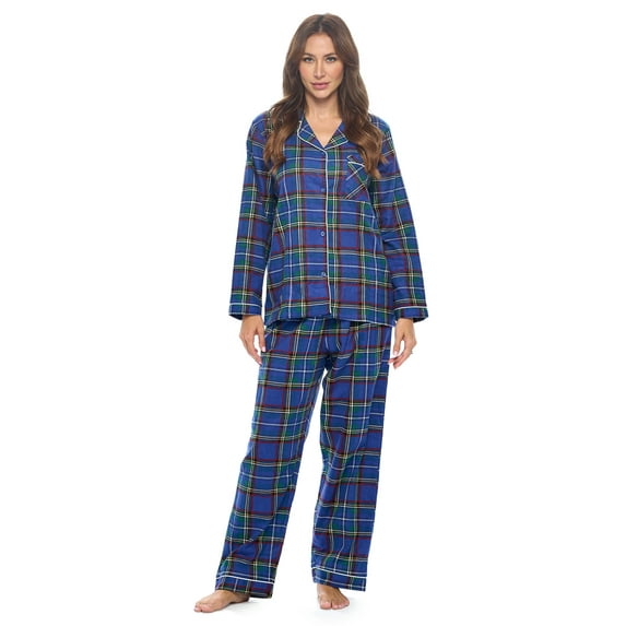 Casual Nights Women's Flannel Long Sleeve PJ's Button Down Sleepwear Pajama Set