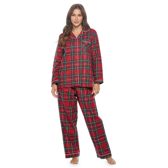Casual Nights Women's Flannel Long Sleeve PJ's Button Down Sleepwear Pajama Set