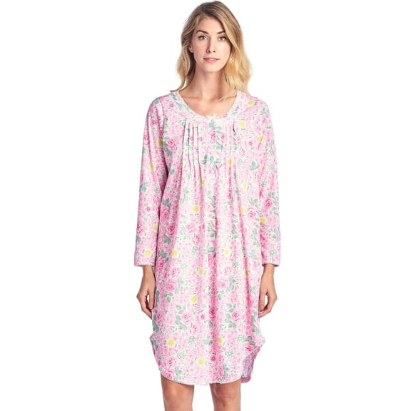 Casual Nights Women's Floral Pintucked Long Sleeve Nightgown