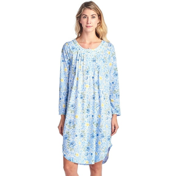 Casual Nights Women's Floral Pintucked Long Sleeve Nightgown