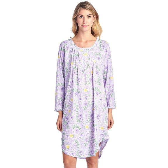 Casual Nights Women's Floral Pintucked Long Sleeve Nightgown