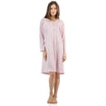 thumbnail image 1 of Casual Nights Women's Long Sleeve Henley Nightgown, Lightweight Cotton Blend Knit House Dress, 5 Button Front Closure & Polka Dot Print, Pink L, 1 of 6