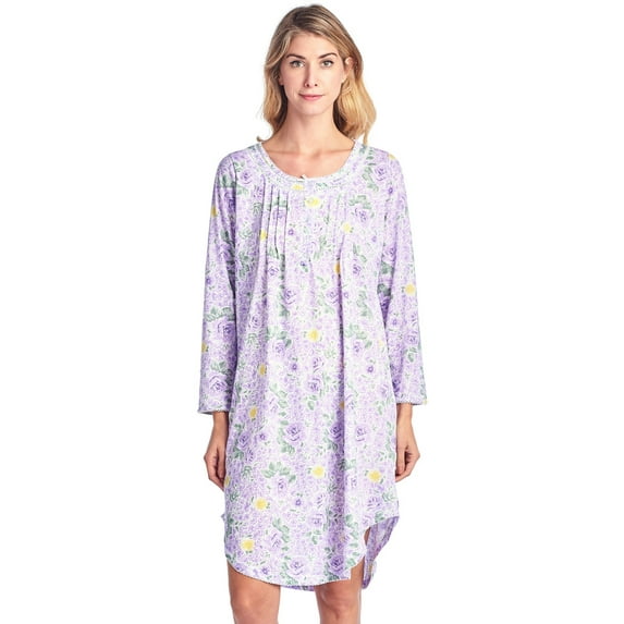 Casual Nights Women's Floral Pintucked Long Sleeve Nightgown