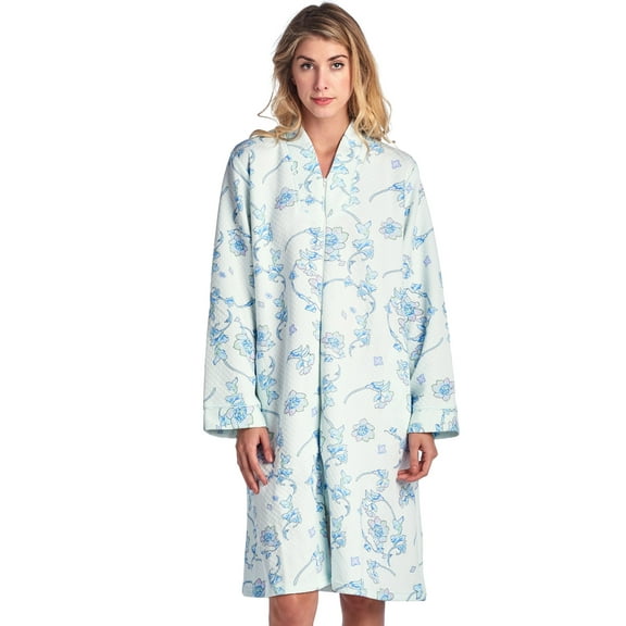 Casual Nights Women's Floral Print Zipper Front Quilted Robe