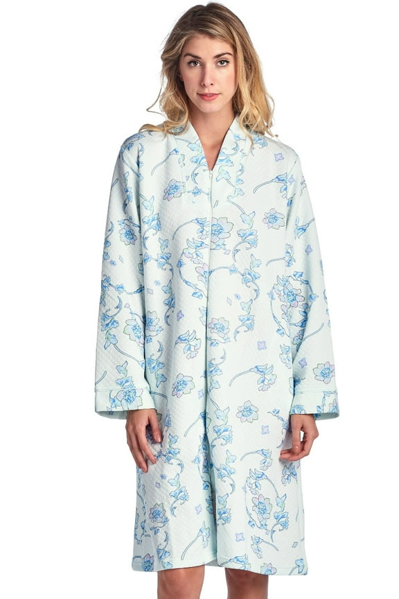 Women's Floral Print Zipper Front Quilted Robe