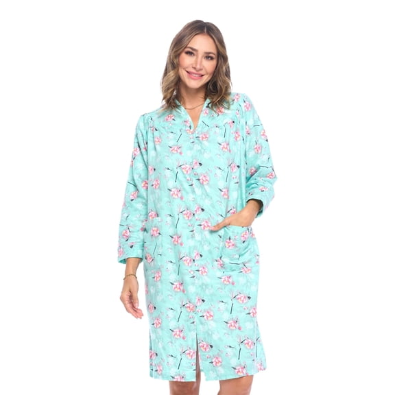 Casual Nights - Housecoats For Women, Snap Front Dusters For Women, Pure Cotton House Dresses For Elderly & Young with 2 Pockets, Mint Large