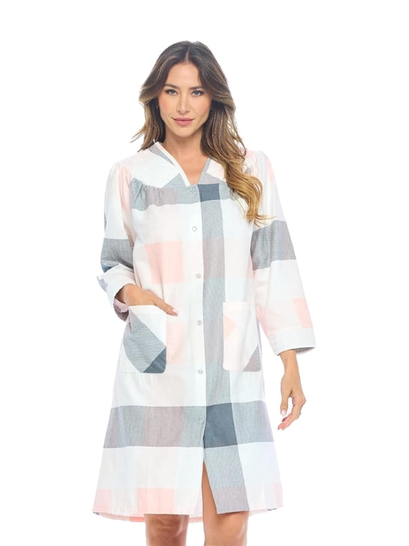 - Housecoats For Women, Snap Front Dusters For Women, Pure Cotton House Dresses For Elderly & Young with 2 Pockets, Grey Plaid 3X