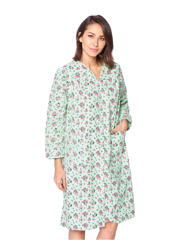 - Housecoats For Women, Snap Front Dusters For Women, Pure Cotton House Dresses For Elderly & Young with 2 Pockets, Green Floral XL