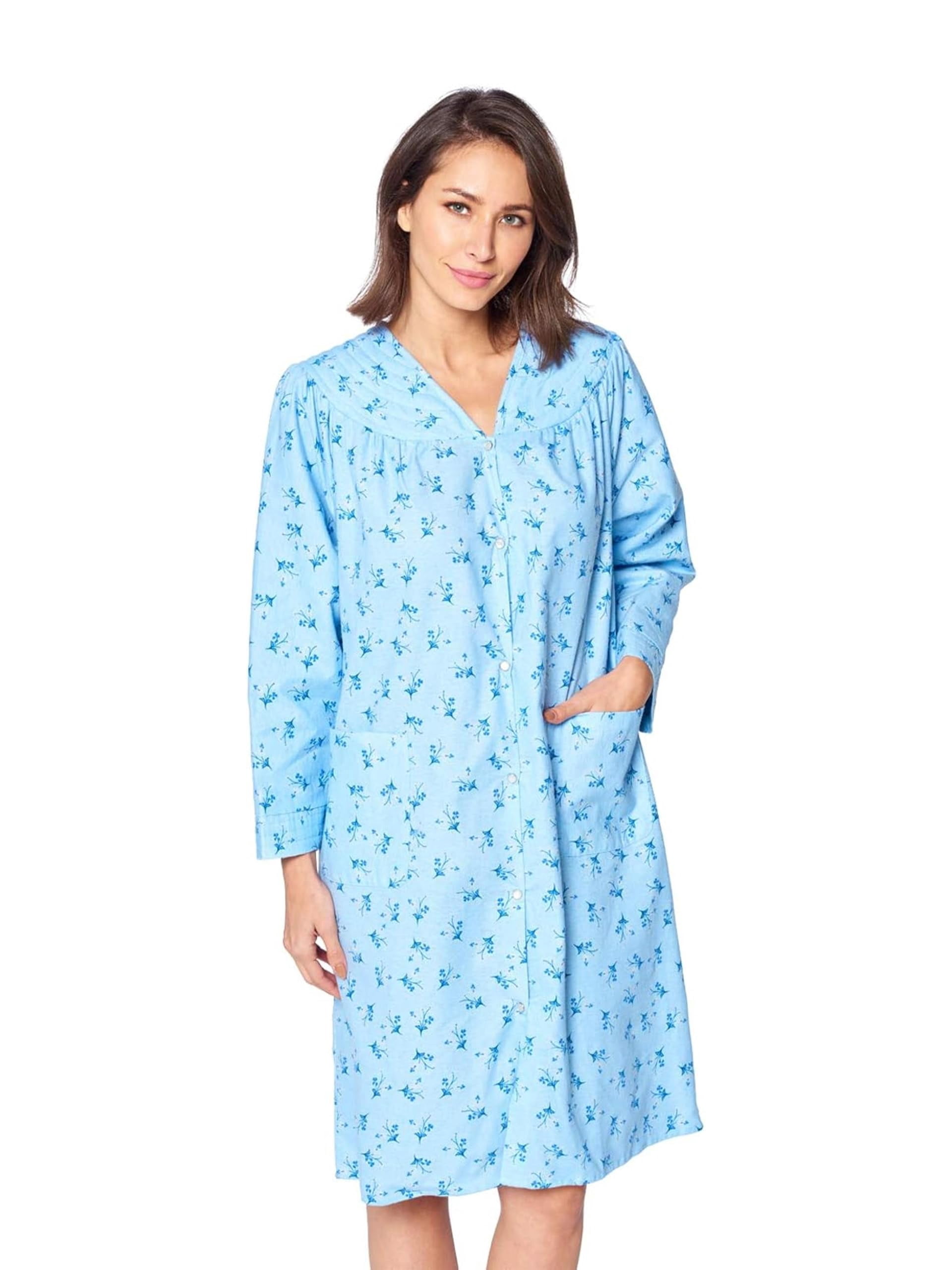- Housecoats For Women, Snap Front Dusters For Women, Pure Cotton House Dresses For Elderly & Young with 2 Pockets, Blue Floral XL