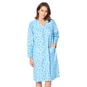 CASUAL NIGHTS Women's Floral Snap Front Flannel Duster Long Sleeve Lounger Dress