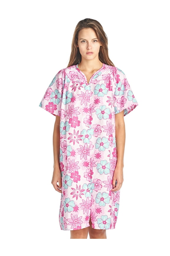 Women's Floral Woven Snap-Front Lounger House Dress