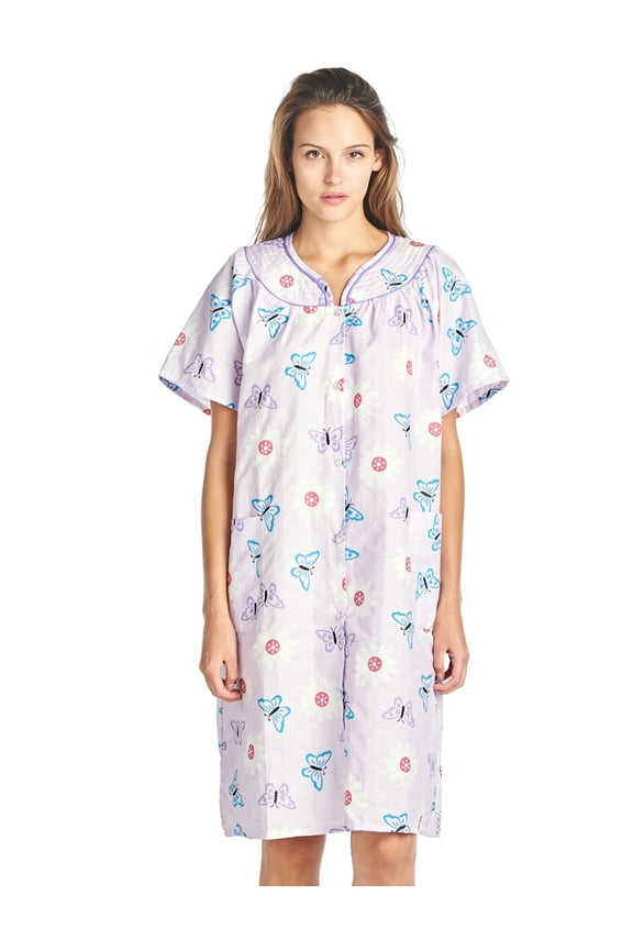 Women's Floral Woven Snap-Front Lounger House Dress