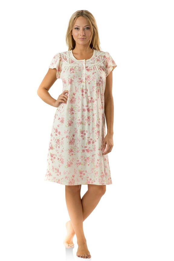 Women's Flowery Short Sleeve Nightgown