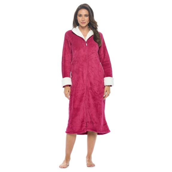 Casual Nights Women's Full Front Zip Up Plush Fleece Robe Housecoat