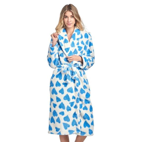 Casual Nights Women's Heart Long Sleeve Mini Popcorn Fleece Plush Robe