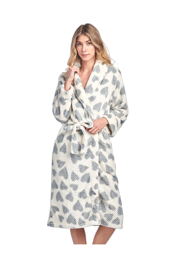 Women's Heart Long Sleeve Mini Popcorn Fleece Plush Robe