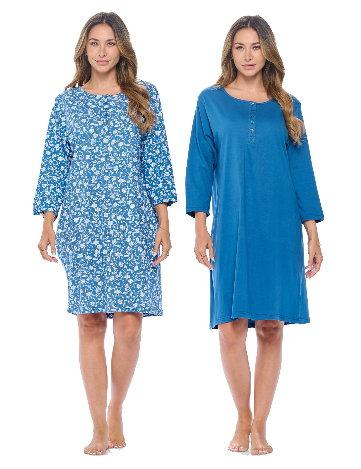 Uniexcosm Nightdress Women's Long Cotton 3/4 Sleeve Night Dress Sleepwear V-Neck Casual Dress Loose Fit Sleep Shirt Sleepwear With Pockets, E: Pink-1, S