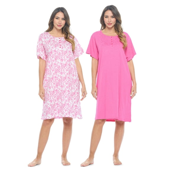 Casual Nights Women's Henley Nightshirts Set of 2, Floral Short Sleeve Nightgowns & Solid Sleepwear Shirt