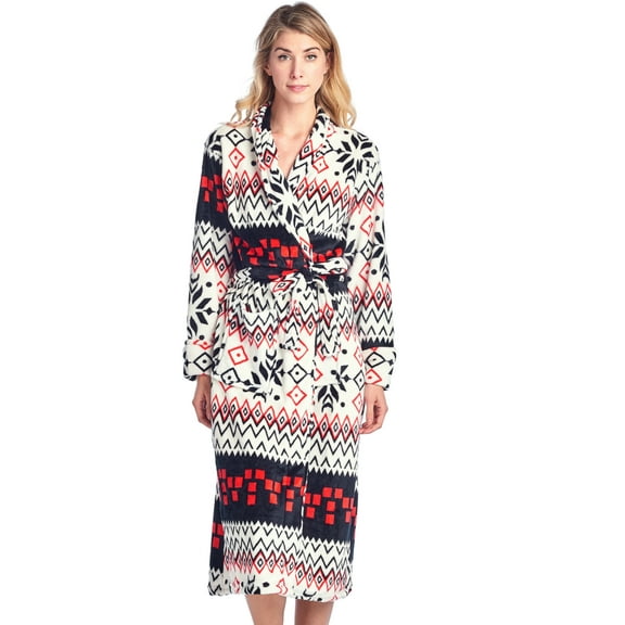 Casual Nights Women's Holiday Long Sleeve Mink Fleece Plush Robe - White