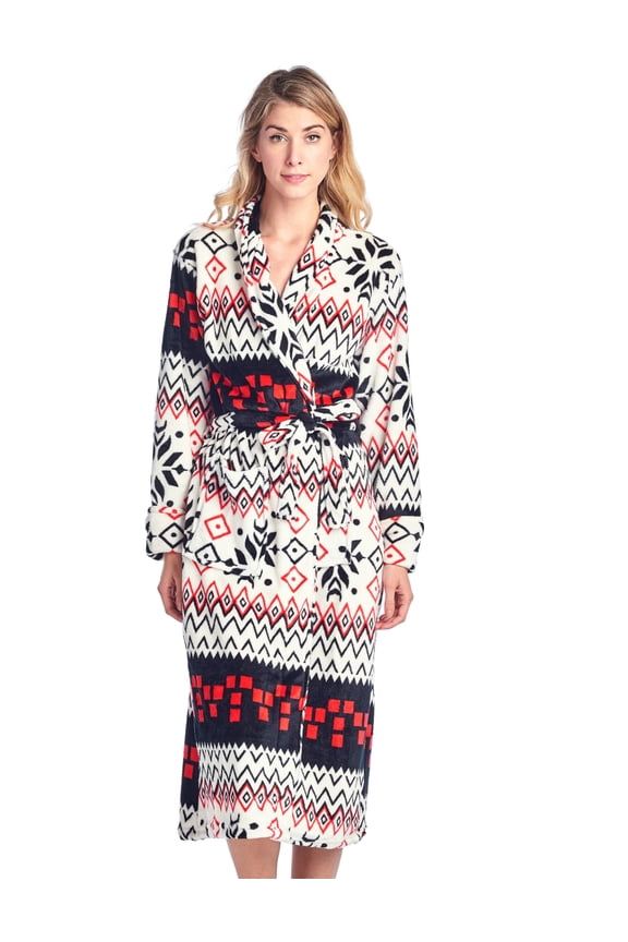 Women's Holiday Long Sleeve Mink Fleece Plush Robe - White