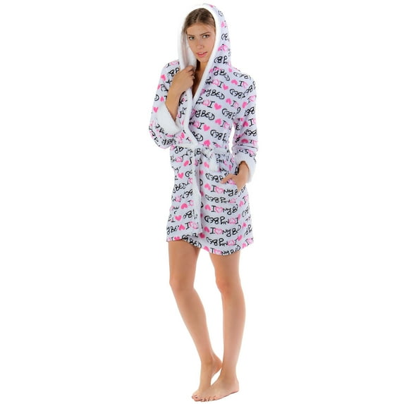Casual Nights Women's I Love Bed Plush Fleece Hooded Robe