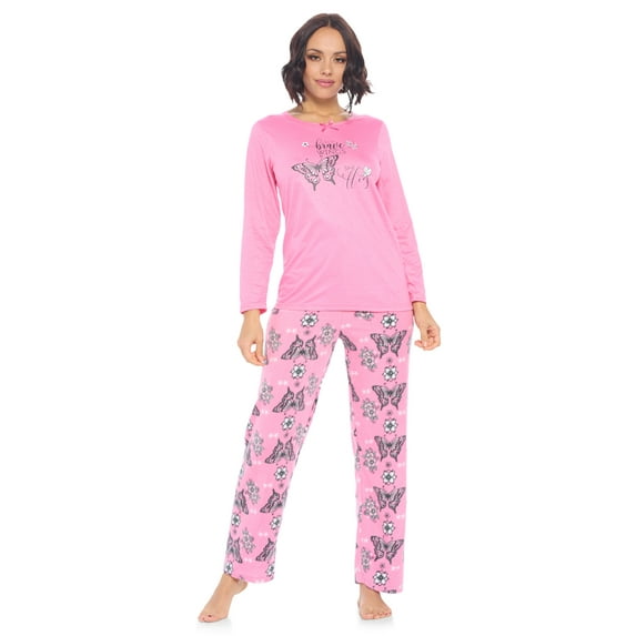 Casual Nights Women's Jersey Knit Long-Sleeve Top and Mircro Fleece Bottom Pajama Set
