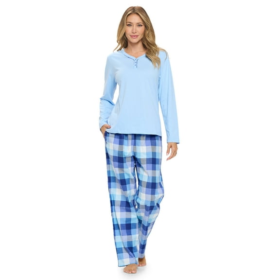 Casual Nights Women's Jersey Knit Long-Sleeve Top and Soft Flannel Bottom Pajama Set