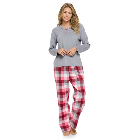 Casual Nights Women's Jersey Knit Long-Sleeve Top and Soft Flannel Bottom Pajama Set