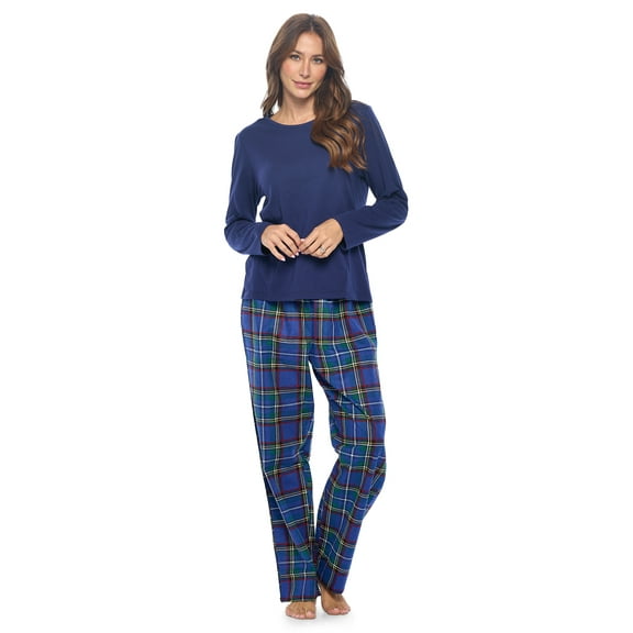 Casual Nights Women's Jersey Knit Long-Sleeve Top and Soft Flannel Bottom Pajama Set