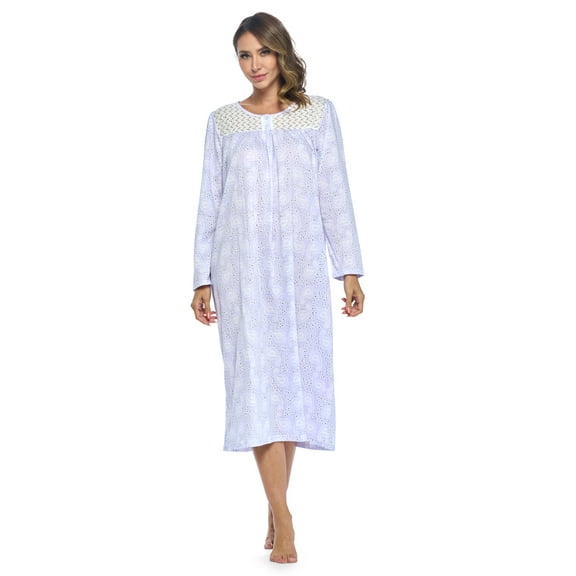 Casual Nights Women's Long Cotton Knitted & Lace Henley Nightgown