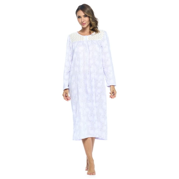Casual Nights Women's Long Cotton Knitted & Lace Henley Nightgown