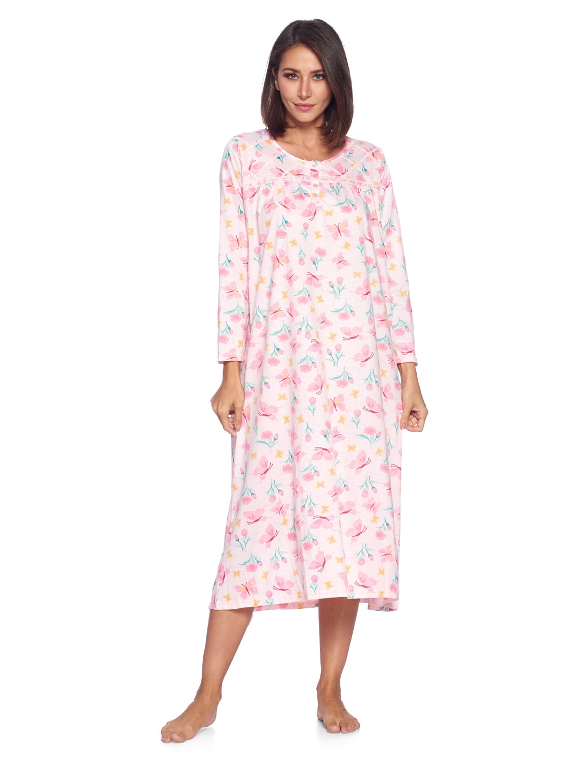 Casual Nights Women's Long Floral & Lace Henley Nightgown