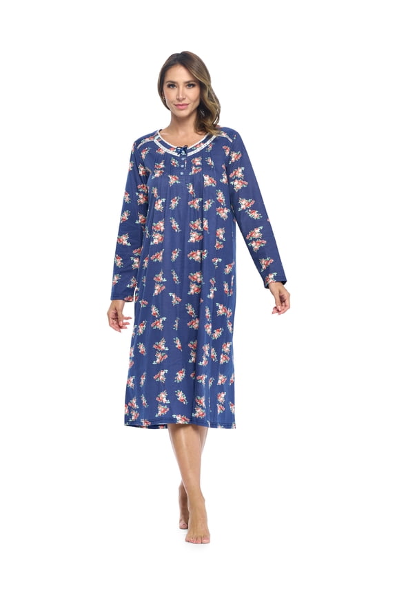 Women's Long Floral & Lace Henley Nightgown