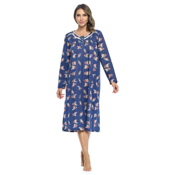 Casual Nights Women's Long Floral & Lace Henley Nightgown