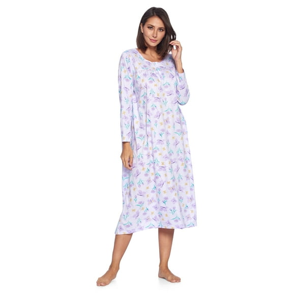 Casual Nights Women's Long Floral & Lace Henley Nightgown