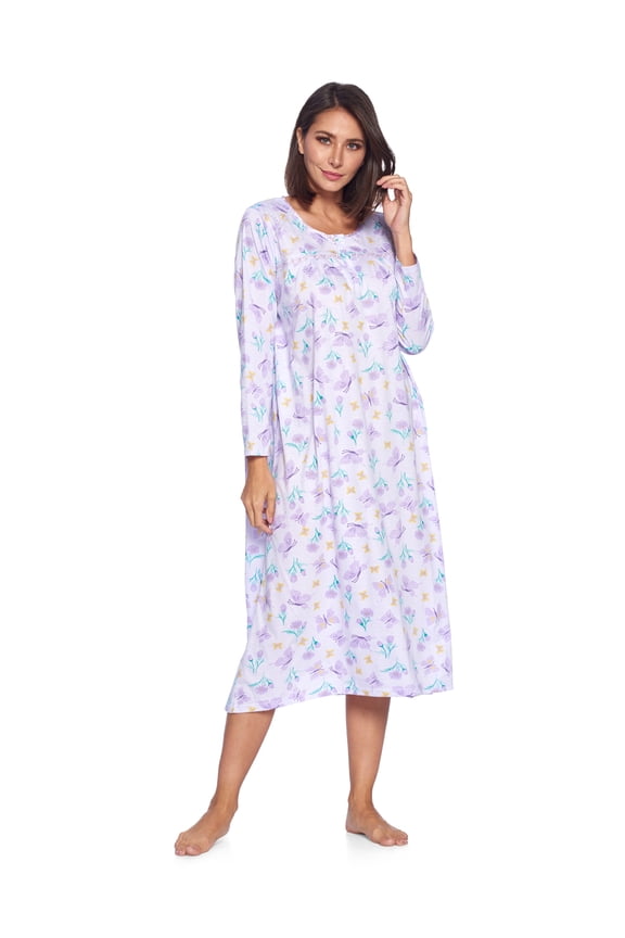 Women's Long Floral & Lace Henley Nightgown
