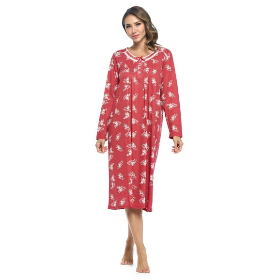 Casual Nights Women's Long Floral & Lace Henley Nightgown