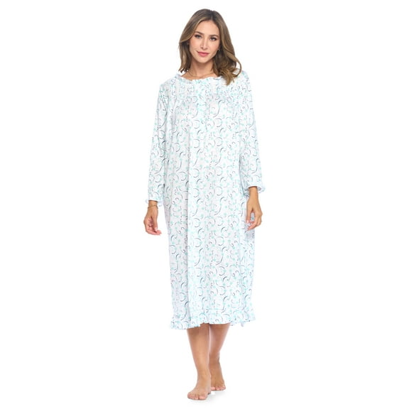 Casual Nights Women's Long Floral & Lace Henley Nightgown