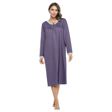 Casual Nights Women's Long Knitted & Lace Henley Nightgown
