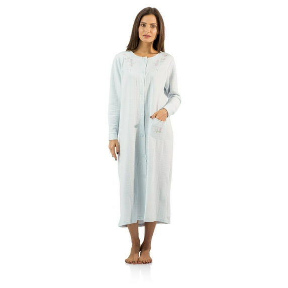 Casual Nights Women's Long Quilted Robe House Dress - Blue - X-Large