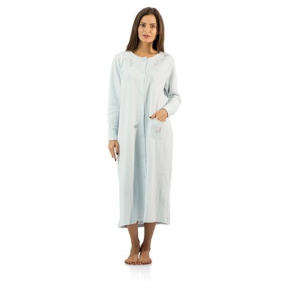 Casual Nights Women's Long Quilted Robe House Dress - Blue - XX-Large
